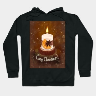 Cozy Christmas greeting Christmas candle among magic lights Hoodie